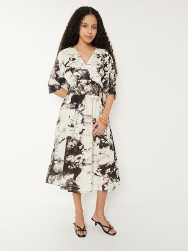 Max Kalki x Max Printed A-line Midi Dress (White_M)