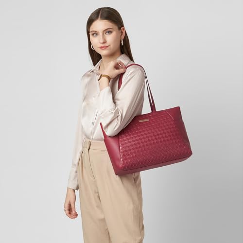 Caprese Patricia 14 Inch Laptop Compatible Large Tote Bag for Women | Stylish, Durable, and Spacious with Multiple Compartments, Back Zipper Pocket for Work, Travel, and Everyday Use (Cherry Red)