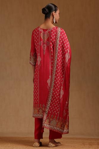 Soch Womens Fuchsia Muslin Ethnic Motifs Zari Embroidered Salwar Suit
