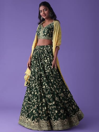 Zeel Clothing Women's Sequins Zari Dori Embroidered Georgette Semi-stitched Lehenga Choli With Dupatta (5099-Green-Womens-Lehenga-Choli-Latest, Free Size)