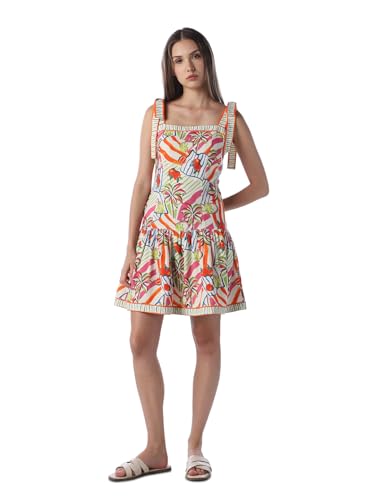ONLY Women's Abstract Print Fit and Flare Multicolor Dress