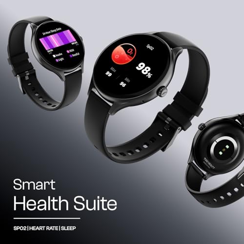 Fire-Boltt Phoenix Air Smart Watch 1.26” Round Display, Rotating Button, Wireless Charging, Ultra Lightweight Metal Body, Bluetooth Calling, Smartwatch with Silicone & Mesh Steel Straps Carbon Black