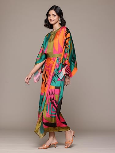 Ritu Kumar Round Neck Half Sleeves Long Dress Multicolour