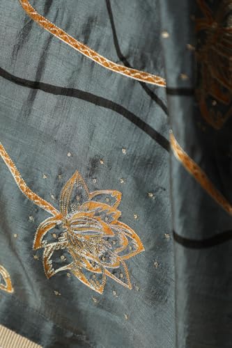 Taneira Women Blue Pure Silk Hand Painted Saree with Unstitched Blouse Piece (SHH08D00041-Blue)