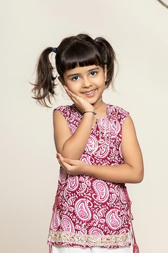 Itemzon Kiara Lavender Kids Sleeveless Trending Sharara Set (9-10 Years, Mehroon)