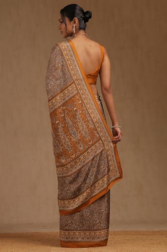 Soch Womens Mustard Crepe Ethnic Motifs Saree