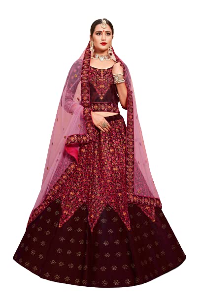 FUSIONIC Astonishing Maroon Color Satin Base Lehenga Set For Women