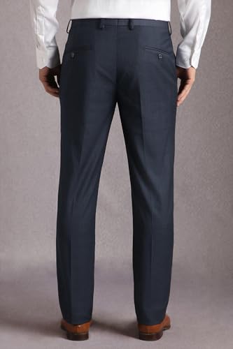 Louis Philippe Men Navy Check Flat Front Formal Trousers