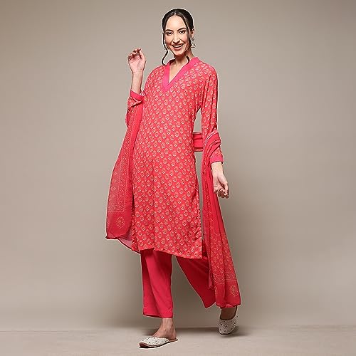 BIBA WOMEN PRINTED SALWAR KURTA DUPATTA(SKD8749_FUCHSIA_42)