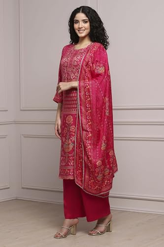 Biba Women Pink Viscose Rayon Straight Printed Suit Set_42
