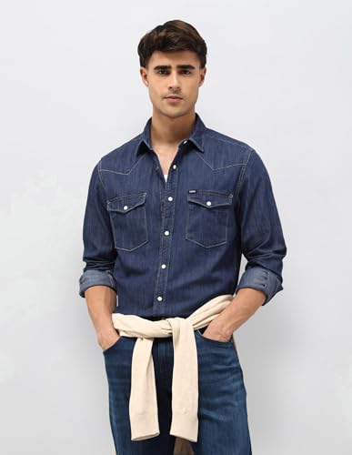 U.S. Polo Assn. Denim Co. Men's Solid Slim Fit Shirt (UDSHT1926_Dark Indigo