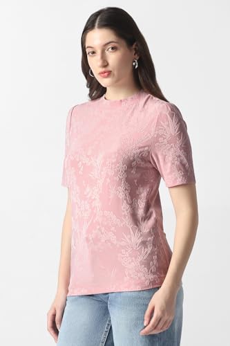 Women Pink Textured Formal Round Neck Top