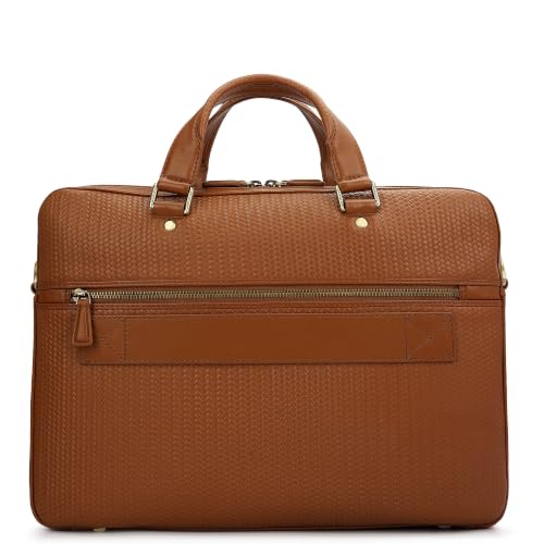 Da Milano Leather Laptop Bag for Men & Women | Laptop Messenger Bag | Ideal for Office Purpose | Fits Upto 15" Laptop - Cognac Brown