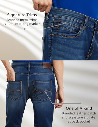 Symbol Premium Men's Slim Fit Stretchable Mid Rise Jeans | Casual Denim | Cotton Stretch | Fashion Shades of Black & Blue (Available in Plus Size) (SP-S24-M-DNM-102_Mid Blue_44)
