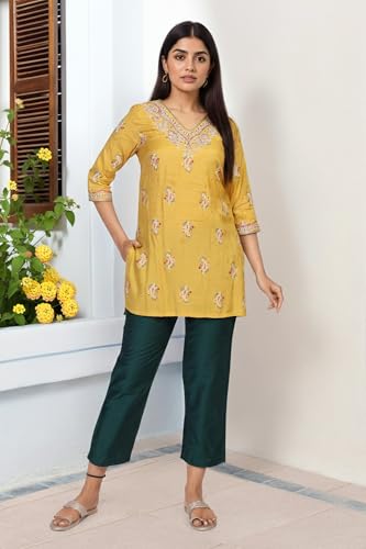 W for Woman Green Cropped Rayon Straight Pant - (W63325-224096-L)