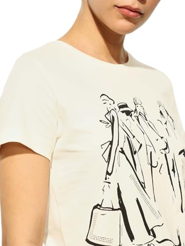 ONLY Women's Regular Fit Off White T-Shirt