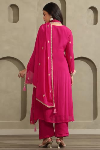 Soch Womens Fuchsia Chinon Ethnic Motifs Zari Embroidered Salwar Suit With Sequins