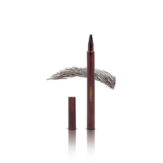Charmacy Milano Ultra-Thin Stroke Eyebrow Pen (Brown) - 0.6 ml, Waterproof, SmudgeProof, Natural Brows, Defined Hair Stroke, Micro Precision, Long Lasting, Easy to Use, Vegan, Cruelty Free