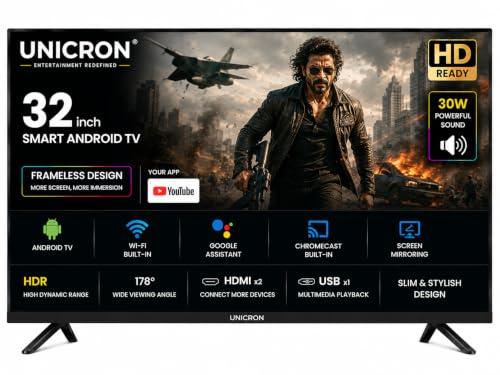 32 inch smart tv Android Frameless Smart LED TV HD Ready Built-in WiFi | HDMI & USB Connectivity | Built-in Apps Compatible,YouTube, Netflix, Prime Video More Premium Design