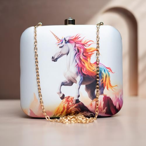 Artklim Multicolor Unicorn Printed Clutch