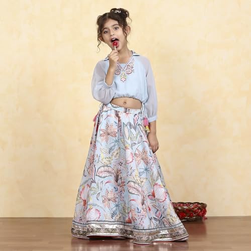Biba Girl's Georgette Lehenga Set (KWJAITAL6442AW25SKBLU_Sky Blue_4 5 Years)