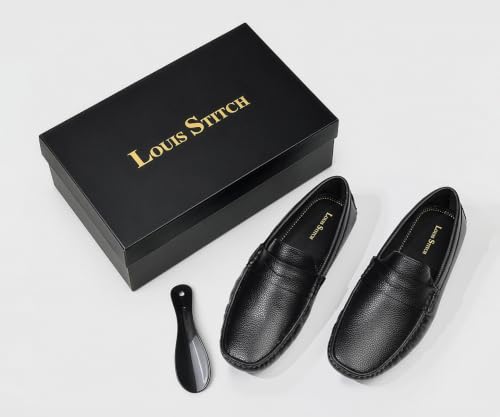LOUIS STITCH Men’s Jet Black Formal Slip-On Loafer Shoes | Soft Touch & Lightweight | LSVSFL-05 |UK-7