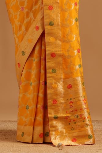Soch Womens Yellow Crepe Floral Zari Woven Saree