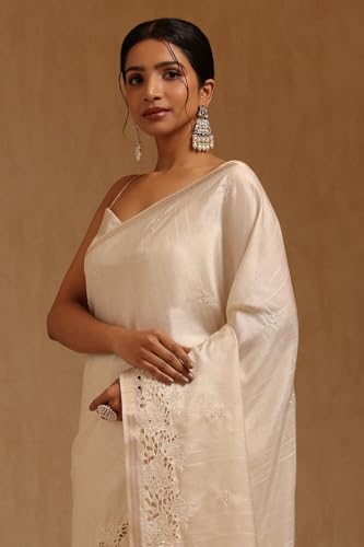 Soch Womens Cream Tussar Hand Embroidered Saree