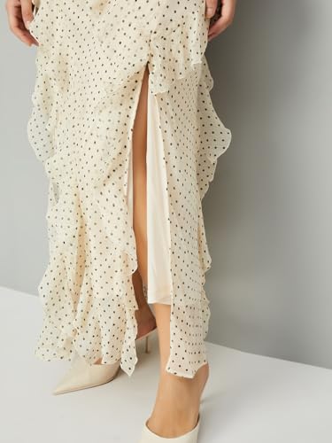 Max Women's Polyester A-Line Midi Dress (DTI3709_Ecru