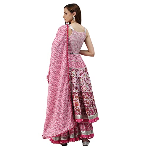 Divena Pink Cotton Sleeves less Anarkali Sharara set with Dupatta