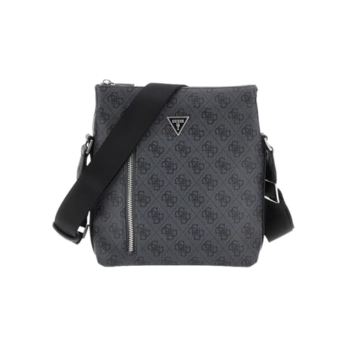 GUESS Men Black Polyurethane Monogram Vezzola Eco Xbody Bag with Zipper