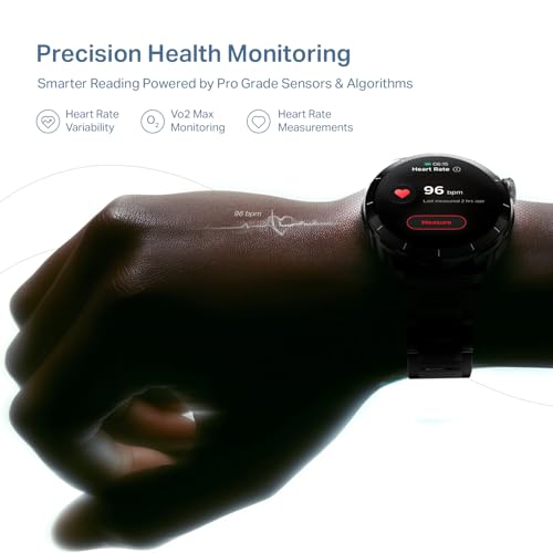 boAt Chrome Eon, Premium Metal Body, 1.43” (3.63 cm) AMOLED Round Display, AI Coach Health Insights, Advanced S1 Processor, Auto Heart Rate, HRV, VO2 Max, Smart Watch for Men & Women (Steel Black)