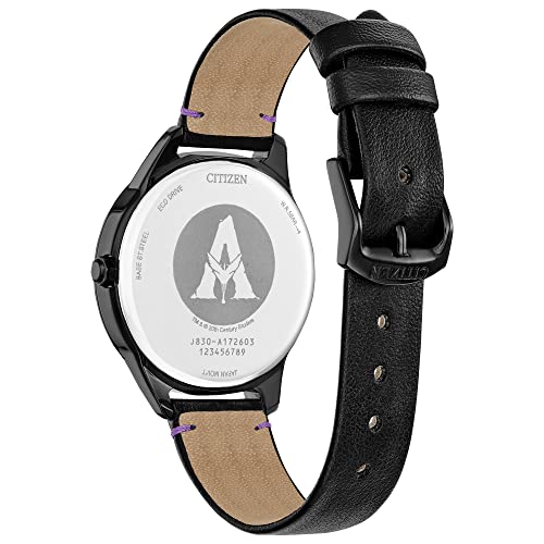 Citizen Women Eco-Drive Avatar Tree Of Souls Analog Watch In Black Ip Stainless Steel On Black Leather Strap, 3-Hand, Luminous, 37Mm (Model: Aw1708-57W), Blue Dial, Black Band