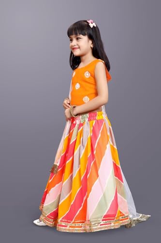 Xavima Girl's Lehenga Choli - Gota Detailing, Soft Fabric And Comfortable, Readymade Chaniya Choli For Kids|ORANGE|5-6