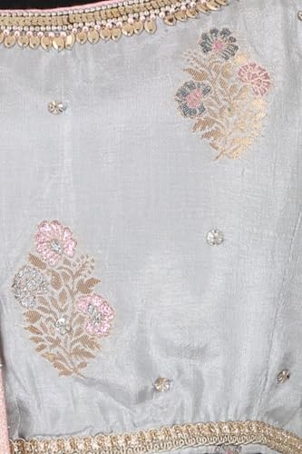 Aurelia Women's Slate Grey Zari Jacquard Crop Blouse with Lehenga Set with Dupatta - (AD10751-706126-S)