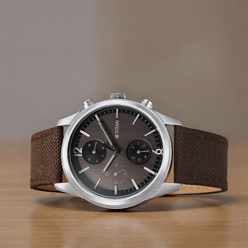 Titan Wrist with Quartz Multifunction Brown Dial Brown Leather Strap Watch for Men - NT1805SL12