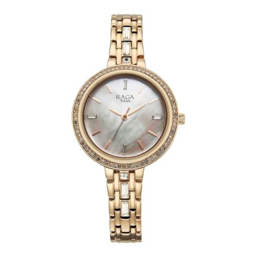 Titan Raga Spotlight 2.0 Quartz Analog 3Hands Display Silver Dial Rose Gold Color Strap Watch for Women - 95424WM01