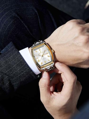 Daniel Hechter Duroc Collection Luxury Watch for Men with Roman Indices, Day-Date Display and Two-Tone Studded Stainless Steel Strap (White)