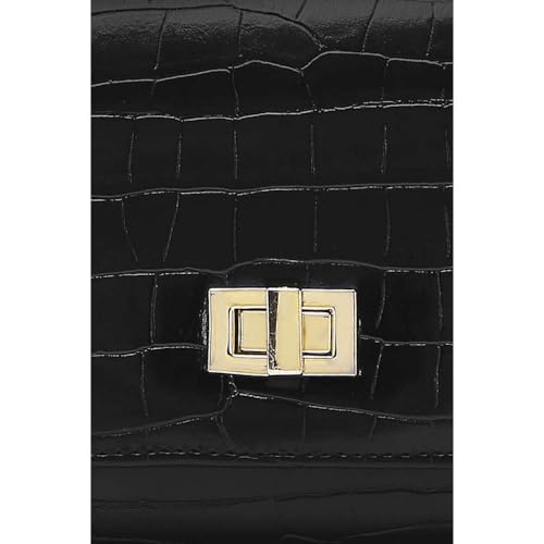 Lavie Lx Glossy Synthetic Zipper Closure Women's Clutch (BLACK, LARGE)