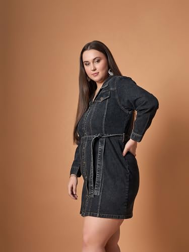 Sassafras Curve Women's Blue Blast Denim Front Button Shirt Dress-6XL