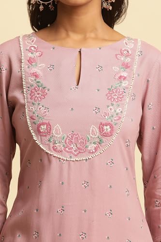 W for Woman W Women Purple Festive Floral Print Viscose Kurta & Straight Pant_24FESTWS10948-120088_XS