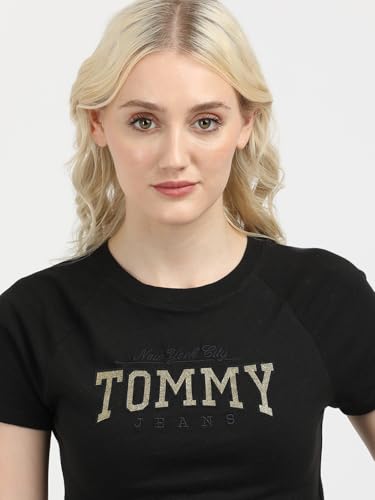 Tommy Hilfiger Slim Crop Glitter Varsiry T-Shirt Black