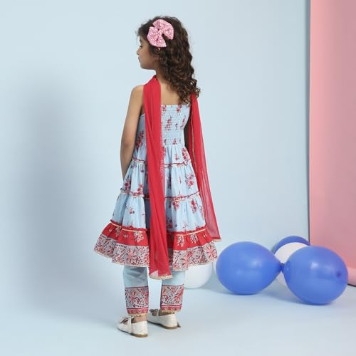 Biba Girl's Cotton Kurta Set (KWPAISLEY6399SS25SKBLU_Sky Blue