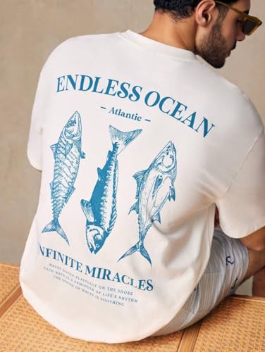 GURIK Men's Oversized Baggy Fit Drop Shoulder Printed Tshirt(SF-Mens-osize-Tshirt-EndlesOcean-whe-XXL) White