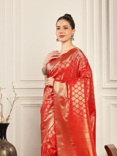 Meena Bazaar Art Silk Saree For Women |RED Colour
