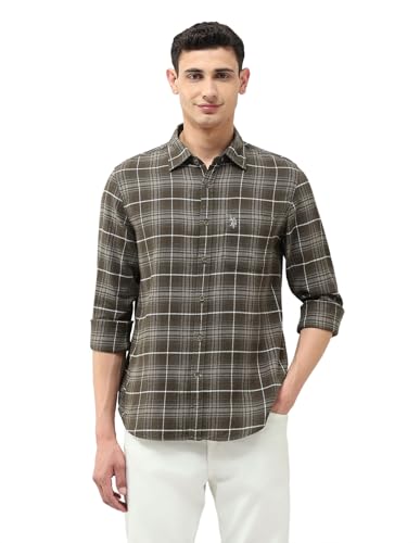 U.S. Polo Assn. Denim Co. Men's Twill Tartan Checked Shirt (UDSHT1974_Olive_40)
