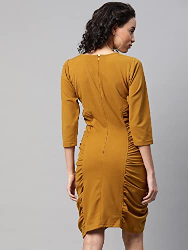 pluss Women Mustard Solid Dress (LDR8780-MUSTARD-S)