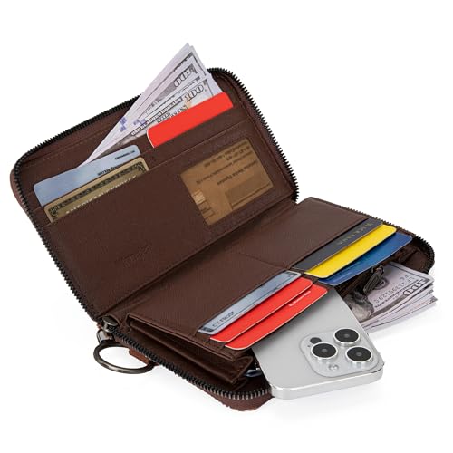 Wrangler Wallet Purse for Women Western Aztec Clutch Wristlet Wallet with Credit Card Holder, Dark Brown, Wallet