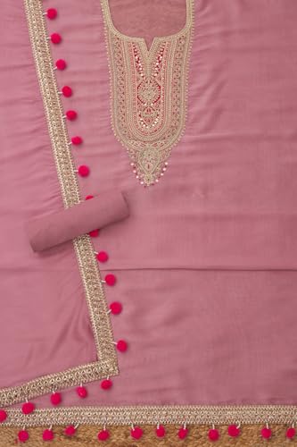 Soch Womens Blush Pink Tissue Embroidered Unstitch Dress Material With Mirror