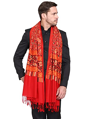 Weavers Villa Men's Floral Embroided Cashmilon Gents Shawls, Stoles, Muffler for Men, 70cm x 200cm